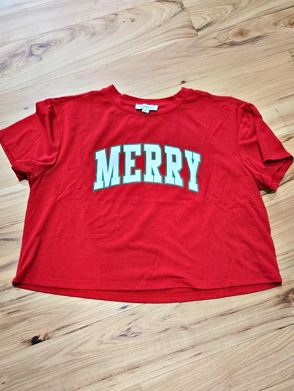 Freshman Merry Graphic Crop T-Shirt Red Short Sleeve Tee